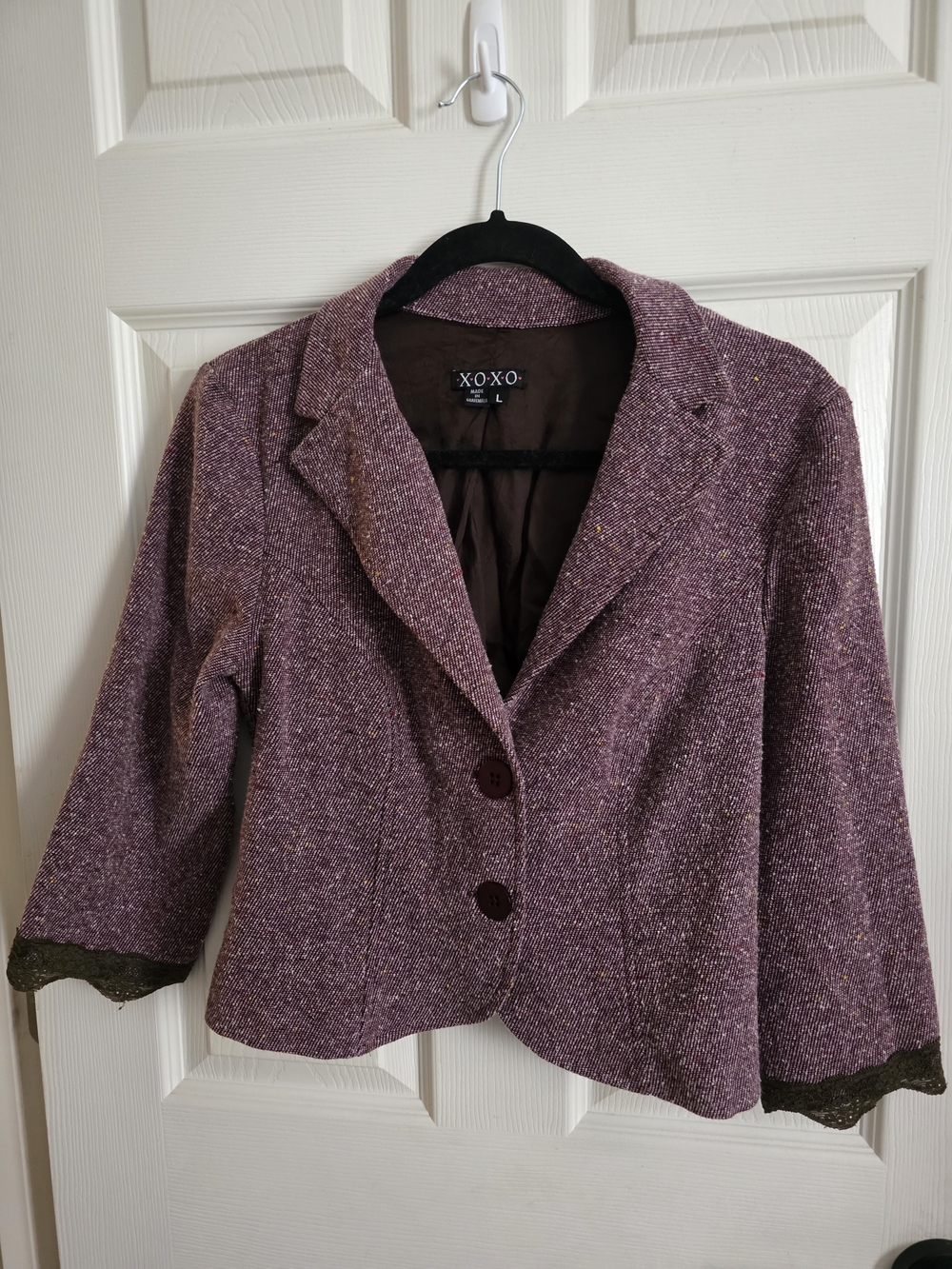 XOXO Women's Purple Tweed Blazer Jacket